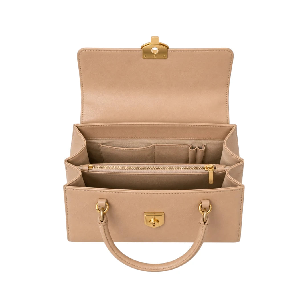 Bayline Women’s Beige Faux Leather Box-Flap Satchel Handbag