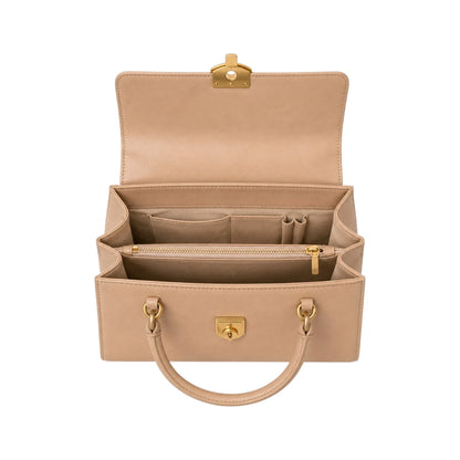 Bayline Women’s Beige Faux Leather Box-Flap Satchel Handbag