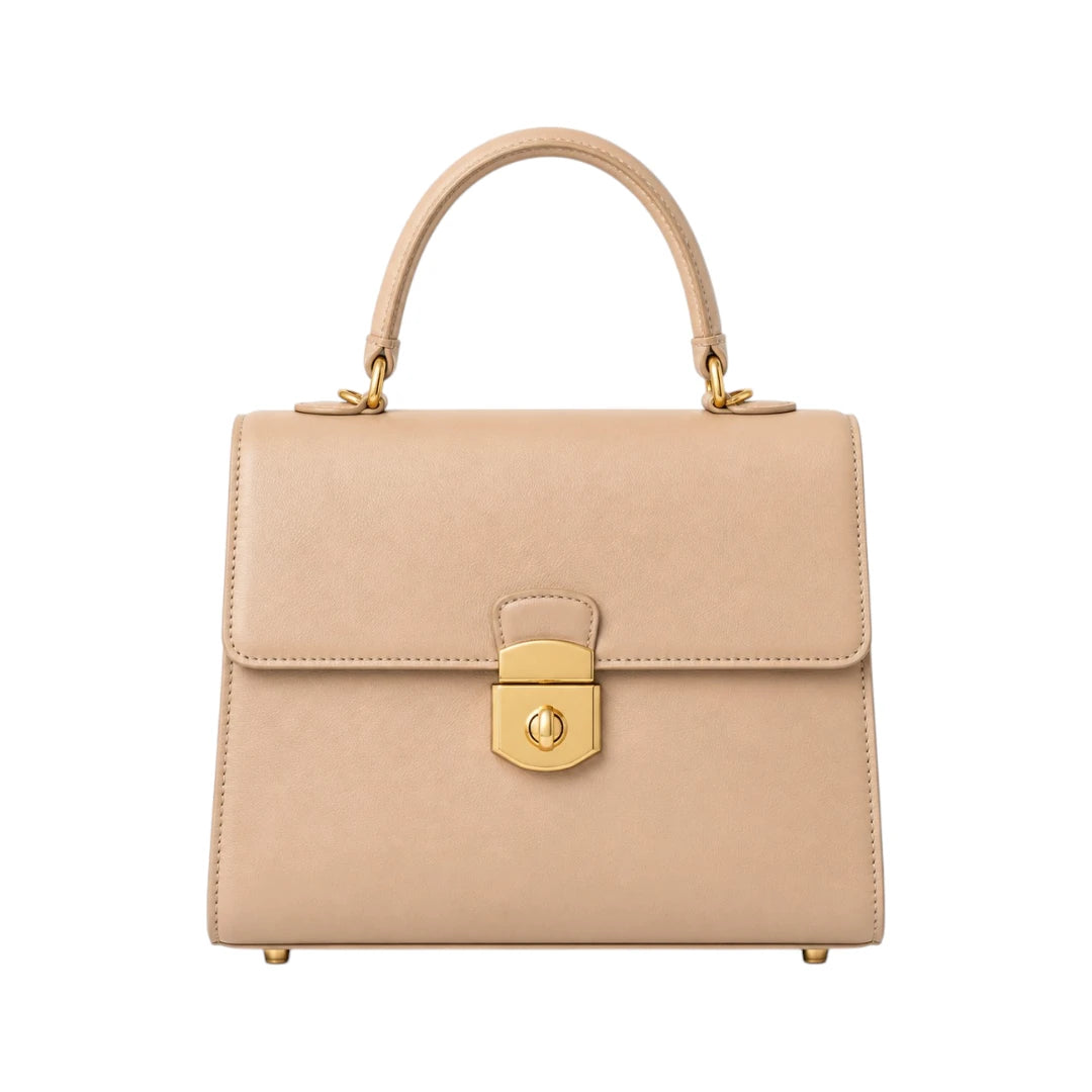 Bayline Women’s Beige Faux Leather Box-Flap Satchel Handbag