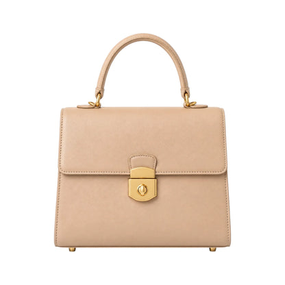 Bayline Women’s Beige Faux Leather Box-Flap Satchel Handbag