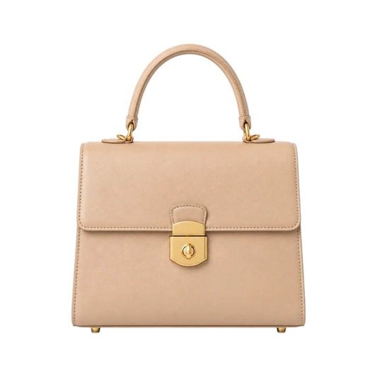 Bayline Women’s Beige Faux Leather Box-Flap Satchel Handbag