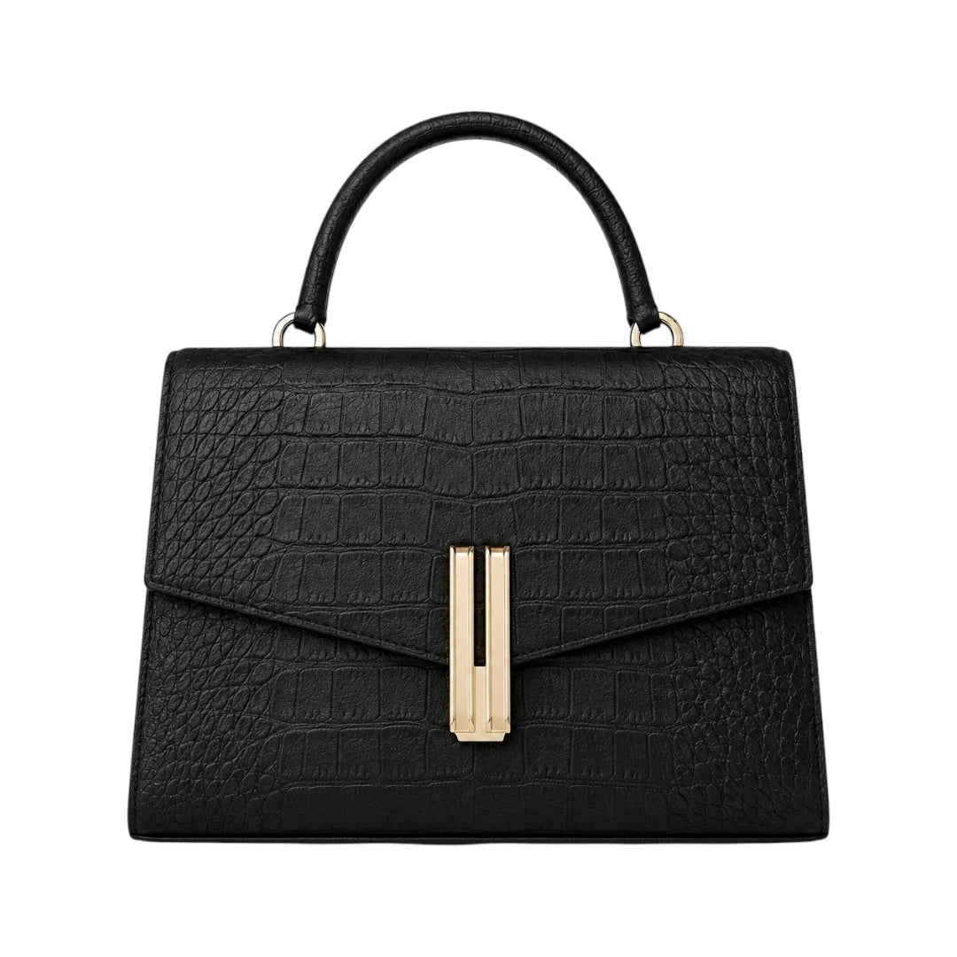 Bayline Women’s Black Croc-Embossed Faux Leather Structured Satchel Handbag