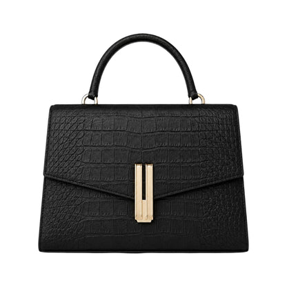 Bayline Women’s Black Croc-Embossed Faux Leather Structured Satchel Handbag