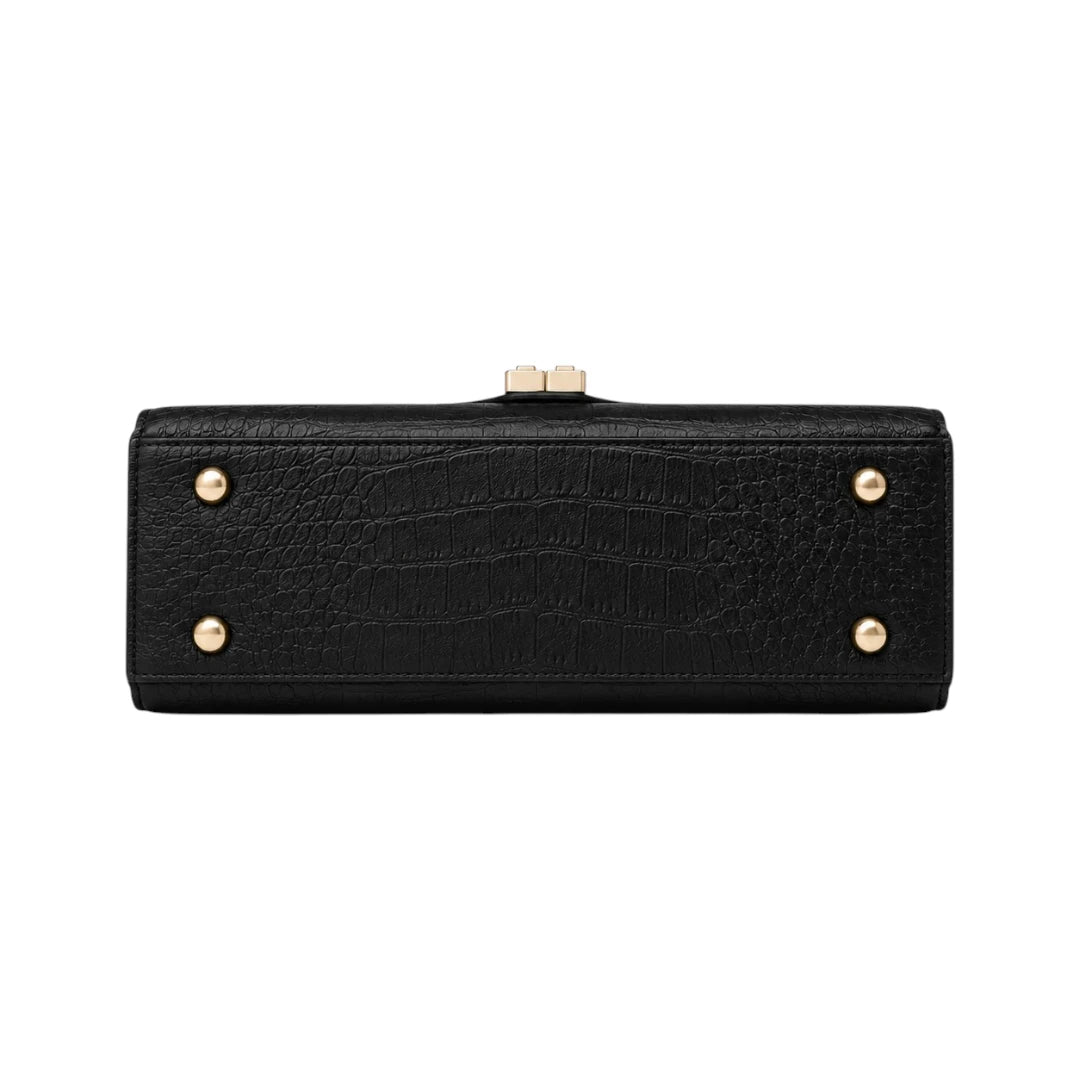 Bayline Women’s Black Croc-Embossed Faux Leather Structured Satchel Handbag