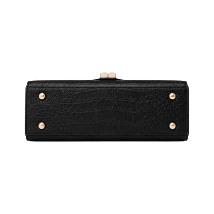 Bayline Women’s Black Croc-Embossed Faux Leather Structured Satchel Handbag
