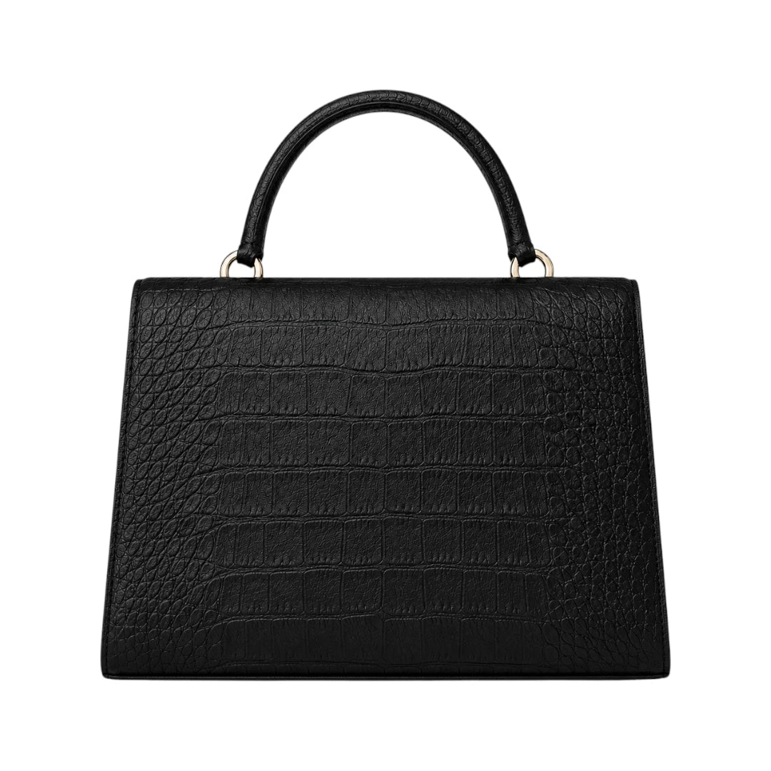 Bayline Women’s Black Croc-Embossed Faux Leather Structured Satchel Handbag