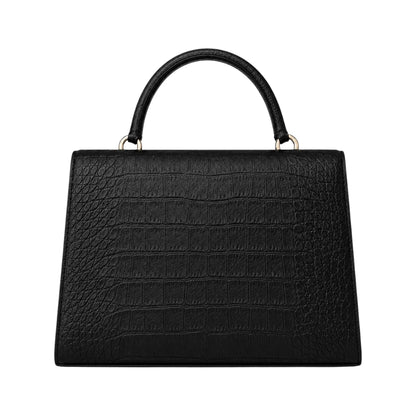 Bayline Women’s Black Croc-Embossed Faux Leather Structured Satchel Handbag