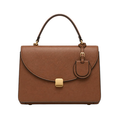 Bayline Women’s Brown Faux Leather Curved Flap Satchel Handbag