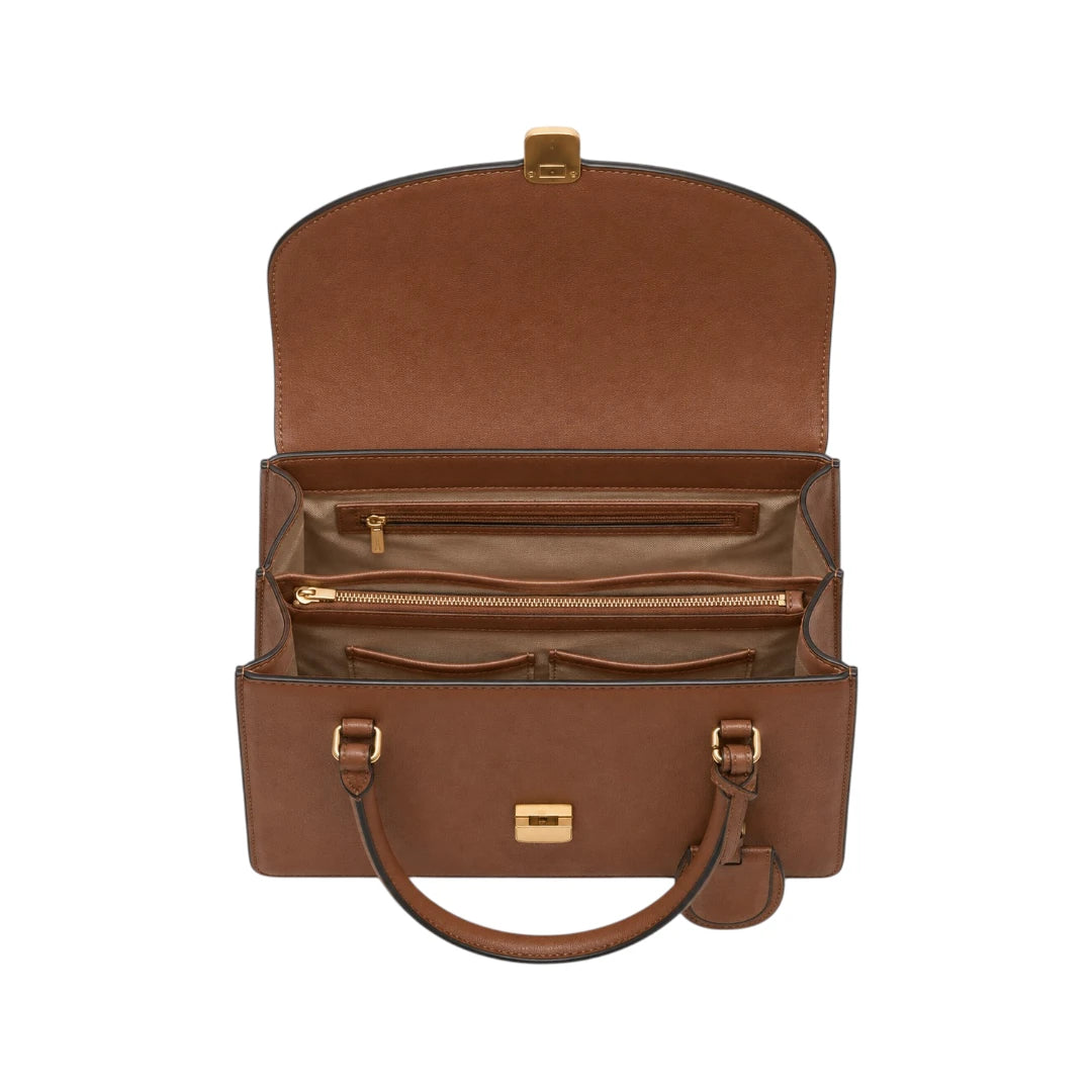 Bayline Women’s Brown Faux Leather Curved Flap Satchel Handbag