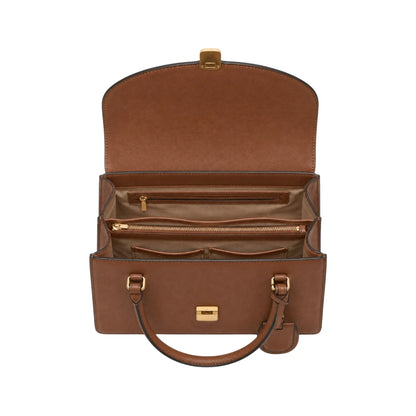 Bayline Women’s Brown Faux Leather Curved Flap Satchel Handbag