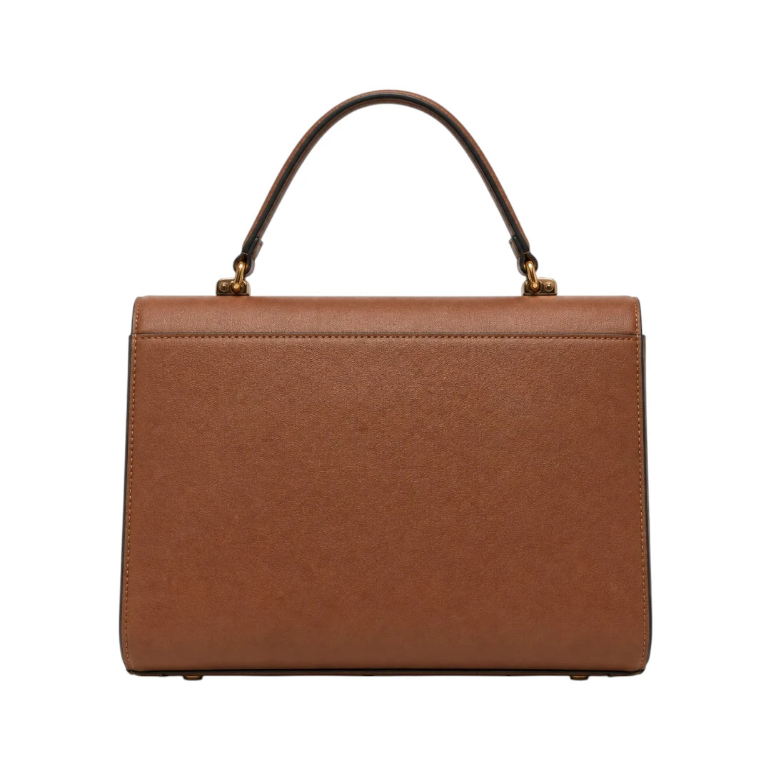 Bayline Women’s Brown Faux Leather Curved Flap Satchel Handbag