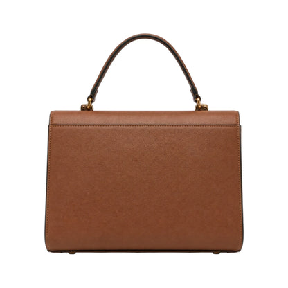 Bayline Women’s Brown Faux Leather Curved Flap Satchel Handbag